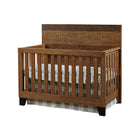 Brushed Wheat Wood Convertible Crib with Plaid Skirt - Three-Quarter View | Bambi Baby