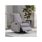 Shadow Grey Fabric Chelsea Swivel Glider - Lifestyle Room Setting Reclined | Bambi Baby