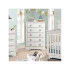 Brushed White Wood Westwood Riley 5 Drawer Tall Chest - Nursery Front View | Bambi Baby