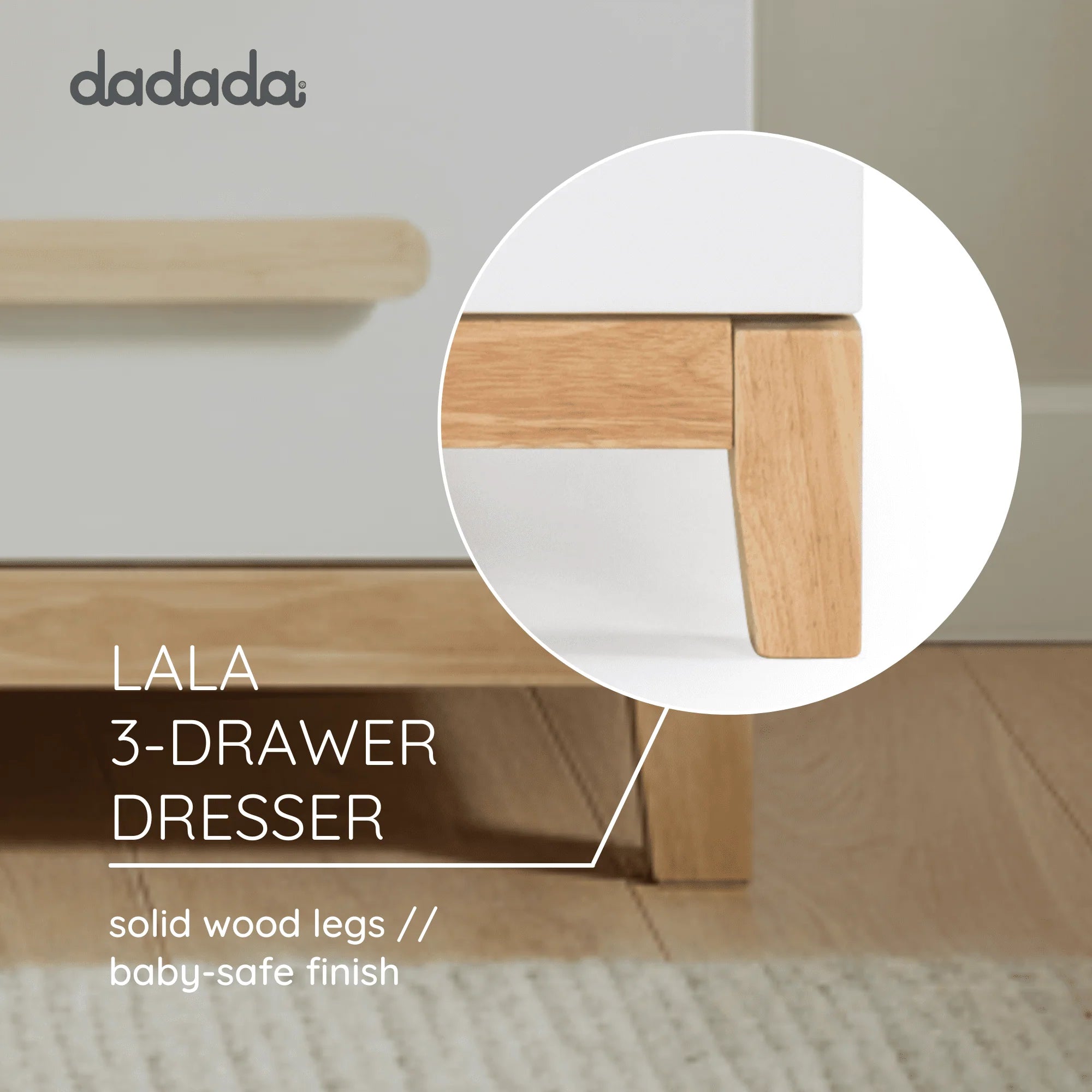 Dadada Lala Cômoda pequena com 3 gavetas, carvalho branco/vermelho- Bambi Baby
