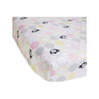 Pink Monkey & Polka Dot Fitted Crib Sheet on Mattress - Angled View | Bambi Baby