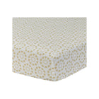 Gold Heart Medallion Cotton Crib Sheet - Fitted on Mattress Corner View | Bambi Baby