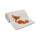 Cream Polyester Baby Blanket with Fox Appliqué - Angled Rolled View | Bambi Baby