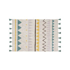 Natural & Vintage Blue Aztec Washable Nursery Rug with Tassels - Overhead View | Bambi Baby