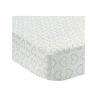White Cotton Fitted Crib Sheet with Gold Heart Print - Corner Detail | Bambi Baby