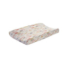 Pink Gray Gold Feather Print Plush Changing Pad Cover - Top Angle | Bambi Baby