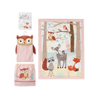Pink Cotton Woodland Crib Bedding Set - Quilt, Sheet & Owl Pieces Flat Lay | Bambi Baby
