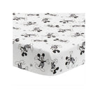 White Mickey Mouse Print Fitted Crib Sheet - Angled Corner View | Bambi Baby
