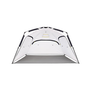 White Veer Family Basecamp Pop-Up Beach Shelter - Front View with Gray Ground Mat | Bambi Baby