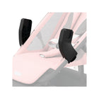 Black CYBEX Avi Jogging Stroller Car Seat Adapter - Pair Detail on Pink Stroller Frame | Bambi Baby