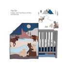 Navy Woodland Animal 4-Piece Nursery Crib Bedding Set - Contents & Wall Decals View | Bambi Baby