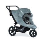 Grey BOB Weather Shield on Duallie Double Stroller - 3/4 Front View with Clear Window Panel | Bambi Baby