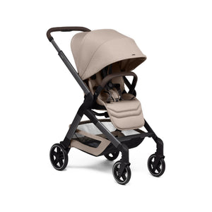 Sandy Taupe Joolz Hub2 Stroller with Brown Handlebar - 3/4 Front Angle, Compact Stroller | Bambi Baby