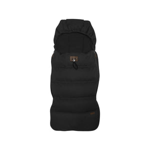Licorice Black Silver Cross Wave Stroller Footmuff - Front View, Hood Open | Bambi Baby