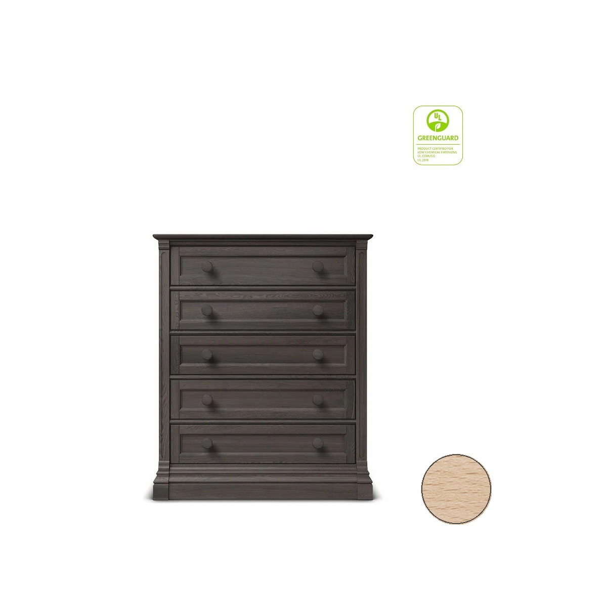 Imperio Solid Wood Tall Chest – 5-Drawer Vertical Wardrobe – Space-Saving Luxury Storage for Nursery & Beyond Albero Puro