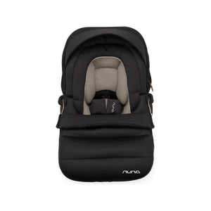 Caviar Black Nuna PIPA Series Winter Footmuff - Front View Attached to Infant Car Seat | Bambi Baby