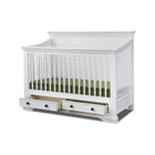 White Wood Sorelle Portico Storage Crib with Open Drawers - Angled View | Bambi Baby
