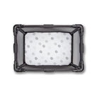 White Cotton Crosshatch Playard Sheet - Overhead View Fitted in Black Playard | Bambi Baby