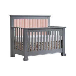 Graphite Natart Taylor 5-in-1 Convertible Crib with Blush Tufted Panel - Front Angle View | Bambi Baby