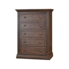 Chocolate Wood Sorelle Providence 5 Drawer Tall Nursery Dresser - Angled Front View | Bambi Baby