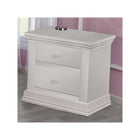 Vintage White Wood Two-Drawer Nightstand, GREENGUARD Gold Certified - Side Angle | Bambi Baby