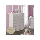 Vintage White Pali Modena 5 Drawer Dresser - Styled Girl's Room 3/4 View with Finish Swatch | Bambi Baby