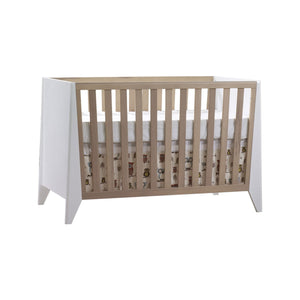 White Natural Natart Flexx Classic Convertible Crib - Front View with Owl Crib Skirt | Bambi Baby