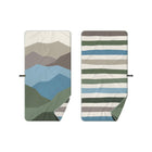 Ridges Microfiber Quick-Dry Beach Towel - Front & Reverse Flat Lay, Green Blue Mountain Landscape Stripe Print | Bambi Baby