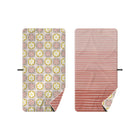 Meadow Microfiber Quick-Dry Beach Towel - Front & Reverse Flat Lay, Pink Floral Tile and Stripe Print | Bambi Baby