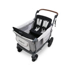 Grey WonderFold L4 Quad Stroller Wagon open interior showing 4-seat harness configuration - Overhead Angle | Bambi Baby