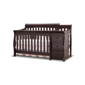 Espresso Wood Sorelle Princeton Elite Convertible Crib and Changer with 3 Drawers - Three Quarter View | Bambi Baby