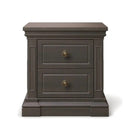 Ash Gray Silva Jackson Two-Drawer Beechwood Nursery Nightstand with Brass Knobs - Front View | Bambi Baby