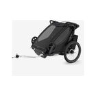 Black Thule Chariot Sport 2 Double Bike Trailer Mode with Hitch Arm - 3/4 Angle | Bambi Baby