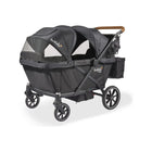 Black Larktale Caravan Coupe Quad Stroller Wagon - Front Angle with Canopies Open | Bambi Baby