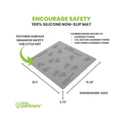 Grey Silicone Non-Slip Learning Tower Mat Dimensions Infographic 18x16 Inch - Detail View | Bambi Baby