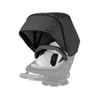 Mosaic Black Orbit Baby Stroller Canopy Extended on Seat - 3/4 Rear Overhead View | Bambi Baby