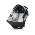 Clear PVC-Free Rain Cover on Black Orbit Baby Infant Car Seat with Grey Interior - Three-Quarter View | Bambi Baby