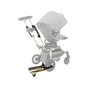 Natural Wood Orbit Baby Sidekick Stroller Board Attached to Grey Stroller - Angled Side View | Bambi Baby