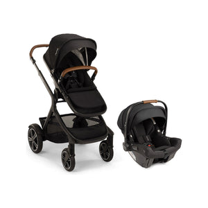 Caviar Nuna DEMI Next & PIPA Urbn Travel System with Tan Leather Handle - Front Angle | Bambi Baby