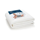 White Quilted Mesh HALO Breathable Crib Mattress Cover - Folded in Packaging, Angled View | Bambi Baby