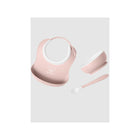 Powder Pink BabyBjörn Baby Feeding Set with Bib Bowl and Spoon - Angled Lay | Bambi Baby
