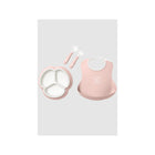 Powder Pink BabyBjörn Mealtime Set - Overhead Lay with Divided Plate, Bib & Utensils | Bambi Baby