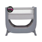 Dove Grey Shnuggle Air Lite Bedside Crib - Front View with 2024 Junior Design Awards Gold Badge | Bambi Baby