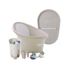 Taupe Shnuggle Baby Bath Bundle - Angled Side View with Changing Mat & Toys | Bambi Baby