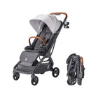 Pearl Grey Ergobaby Metro 3 Deluxe Compact Travel Stroller - Front Angle with Folded View | Bambi Baby