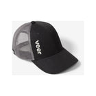 Black and Grey Mesh Veer Trucker Hat with Vertical Logo - Front Angle View | Bambi Baby