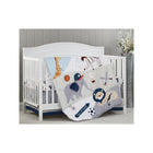 Oxford Baby Zoo Sports Gray & Navy Crib Bedding Set with quilt and fitted sheet - Front View | Bambi Baby
