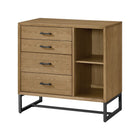 Natural Oak Newport Drawer Chest with Open Bookcase Shelves and Black Metal Legs - 3/4 View | Bambi Baby
