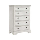 Brushed White Wood Olivia 5 Drawer Tall Chest with Bronze Knobs - Front Angle View | Bambi Baby