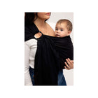 Black Linen Ring Sling - On Model Front Carry with Black Ring Detail | Bambi Baby